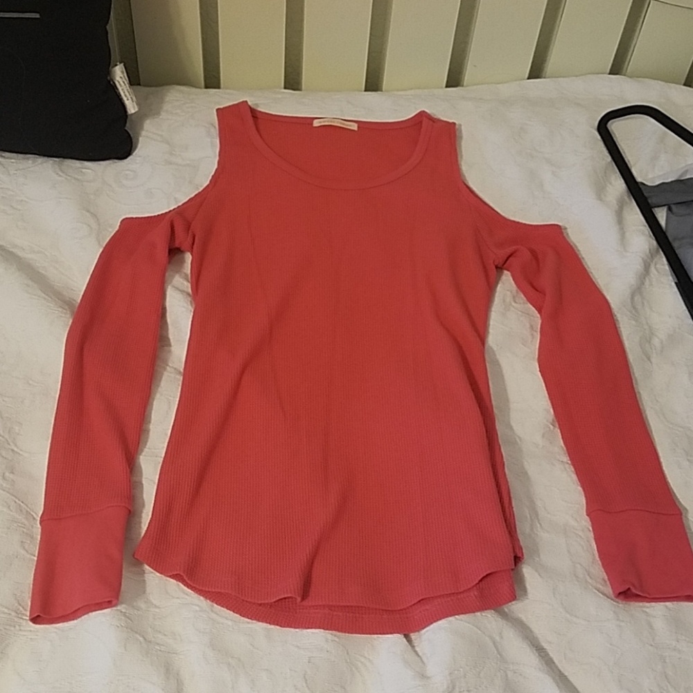 Pink cold shoulder top